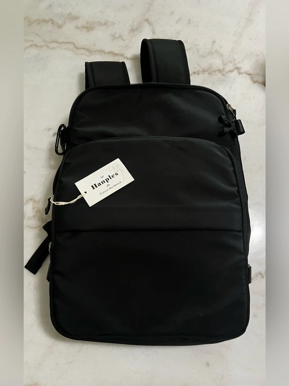 Hanples Black Canvas Travel Flight Backpack 17” Laptop Waterproof Antitheft NWT